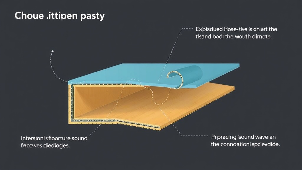 바닥재 내부 구조와 소음 파동의 전달 과정을 나타낸 단면도